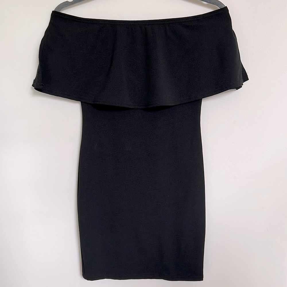 Tight flutter sleeve off the shoulder cocktail dress